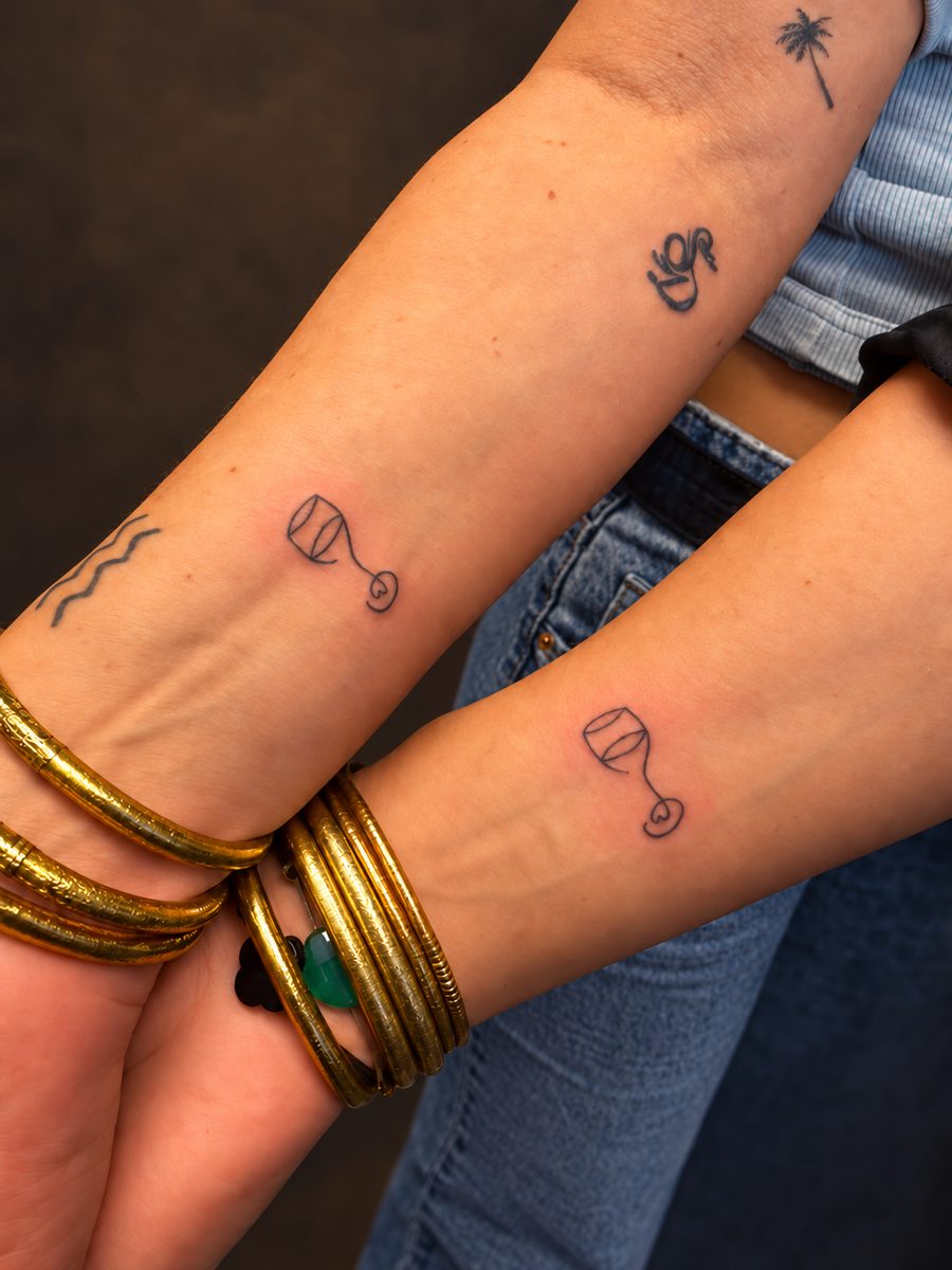 Fineline tattoo van matching ontwerpen op twee armen, gezet bij EmmsTattoo in Lelystad
