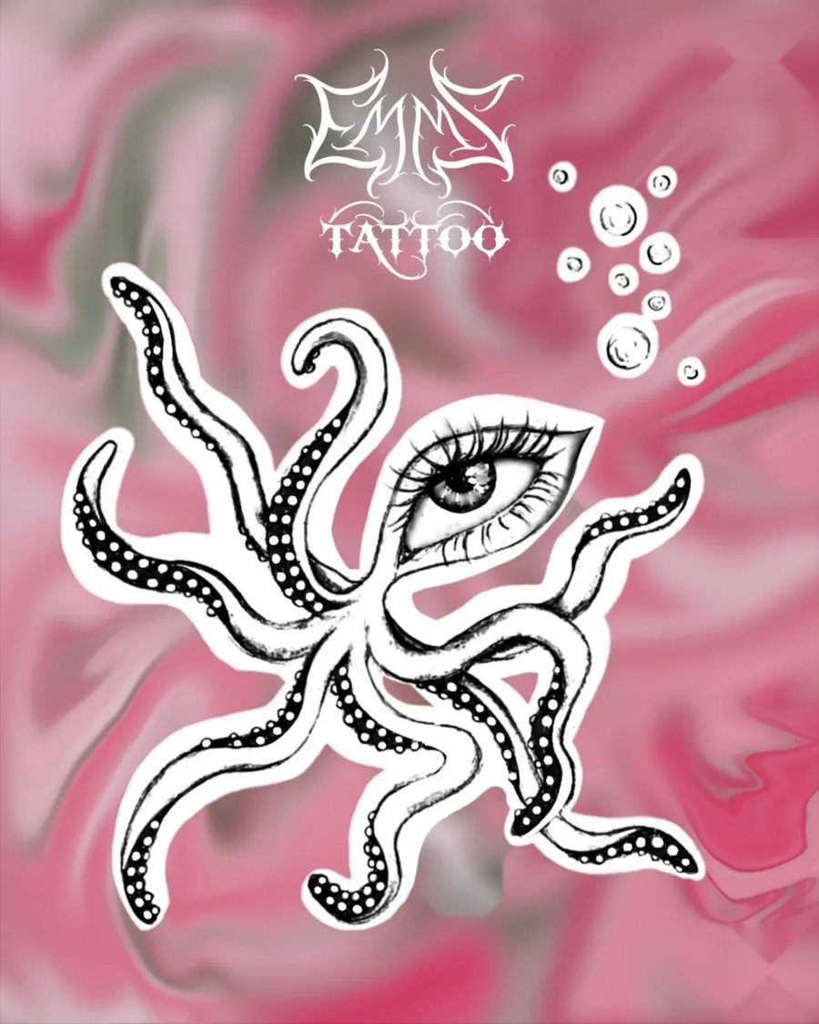 Flash-ontwerp van EmmsTattoo in Lelystad: octopus met oog