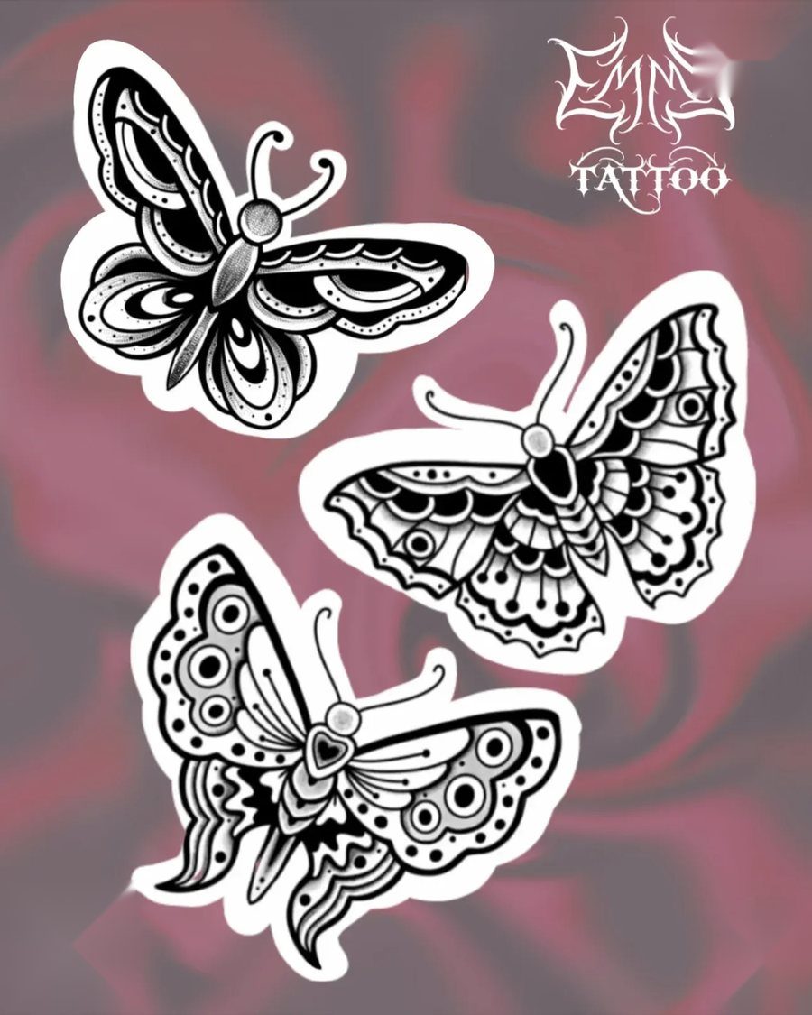 Flash-ontwerp van EmmsTattoo in Lelystad: vlinders en nachtvlinders