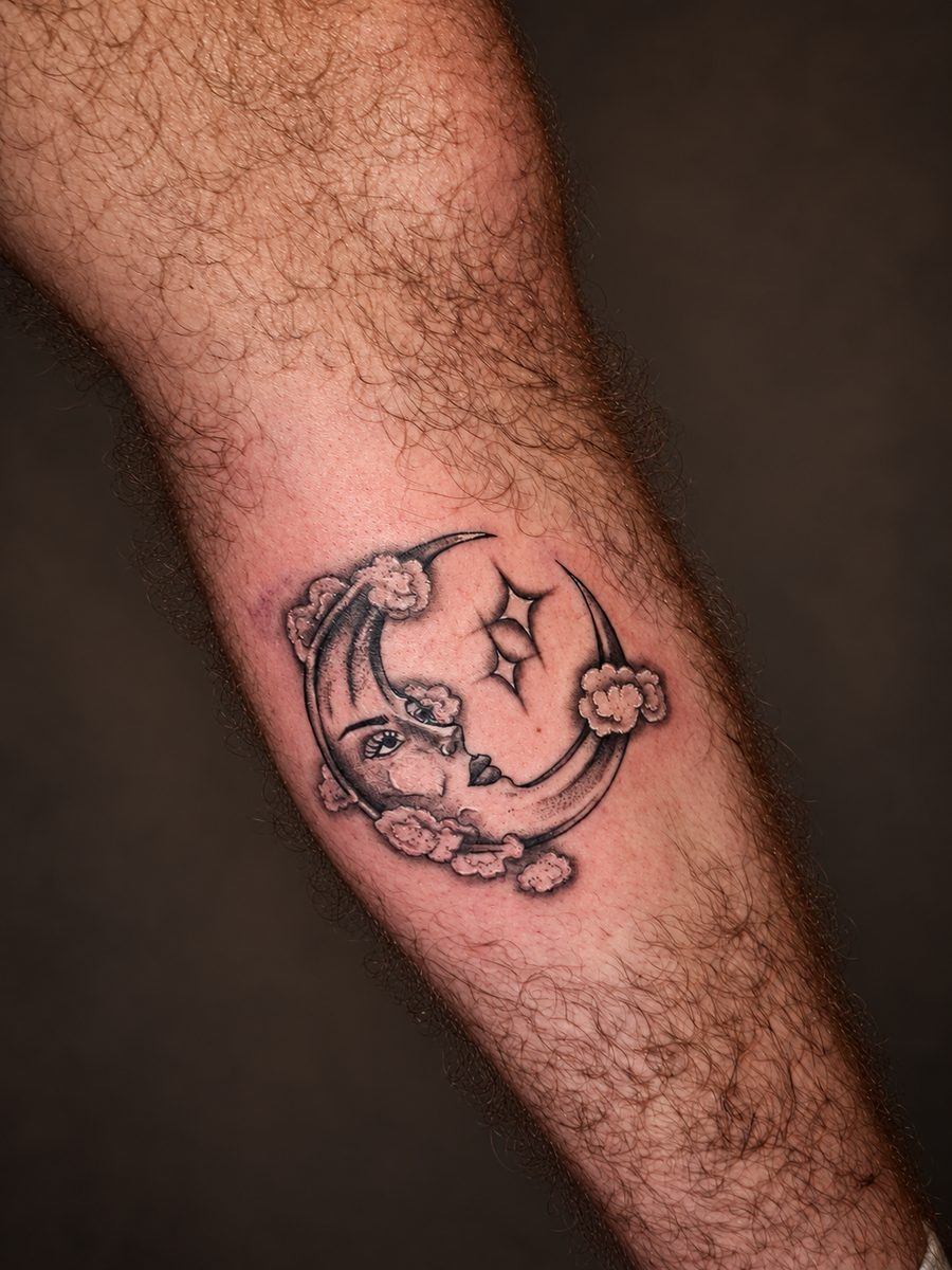Illustrative tattoo van een koi vis op het been, gezet bij EmmsTattoo in Lelystad